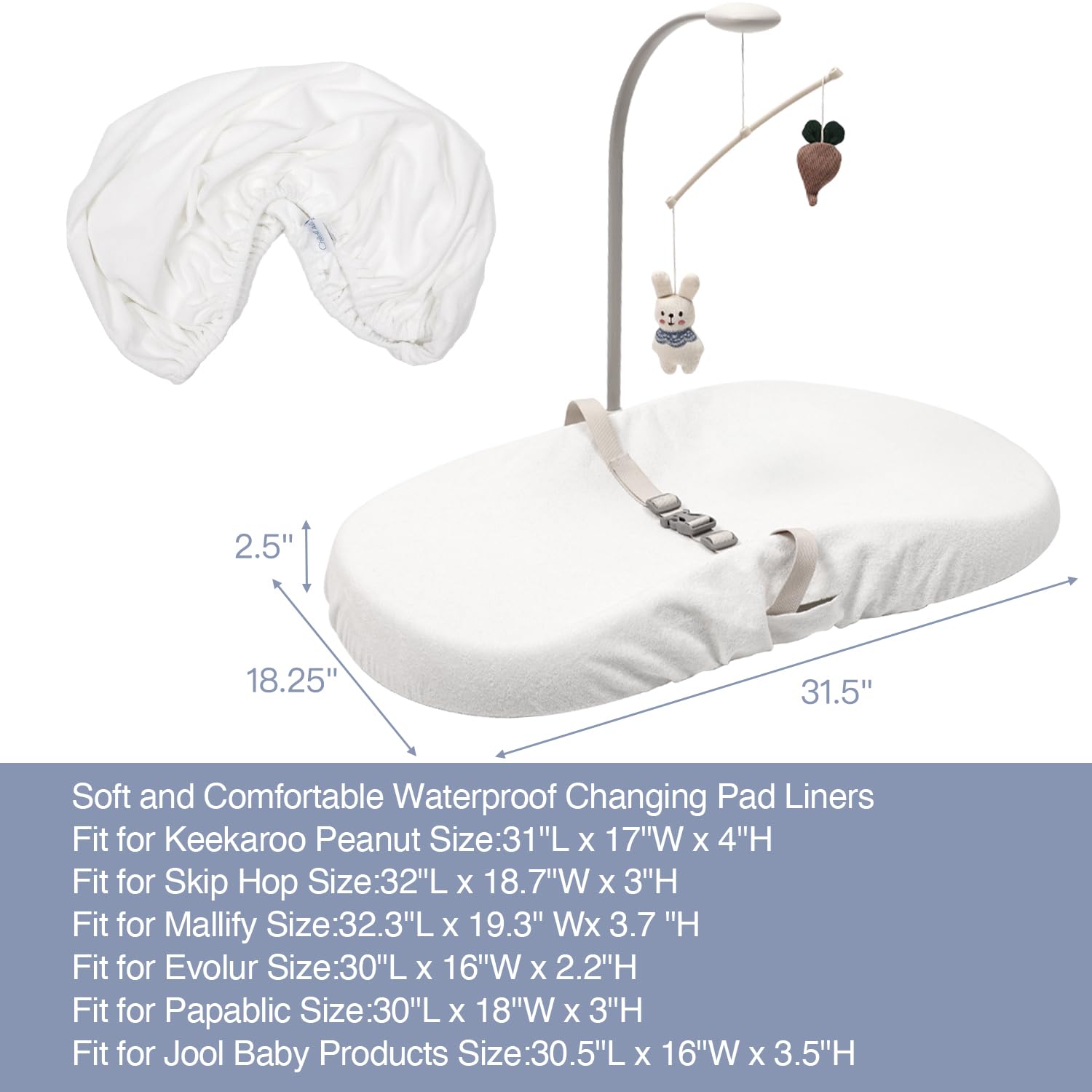 2-Pack Waterproof Changing Pad Cover,Soft Baby Nursery Diaper Changing Pad Sheets,Contour Changing Pads Liners,Change Pad Cover,Ultra-Soft & Breathable,Fits Skip Hop,Keekaroo Peanut,Machine Washable