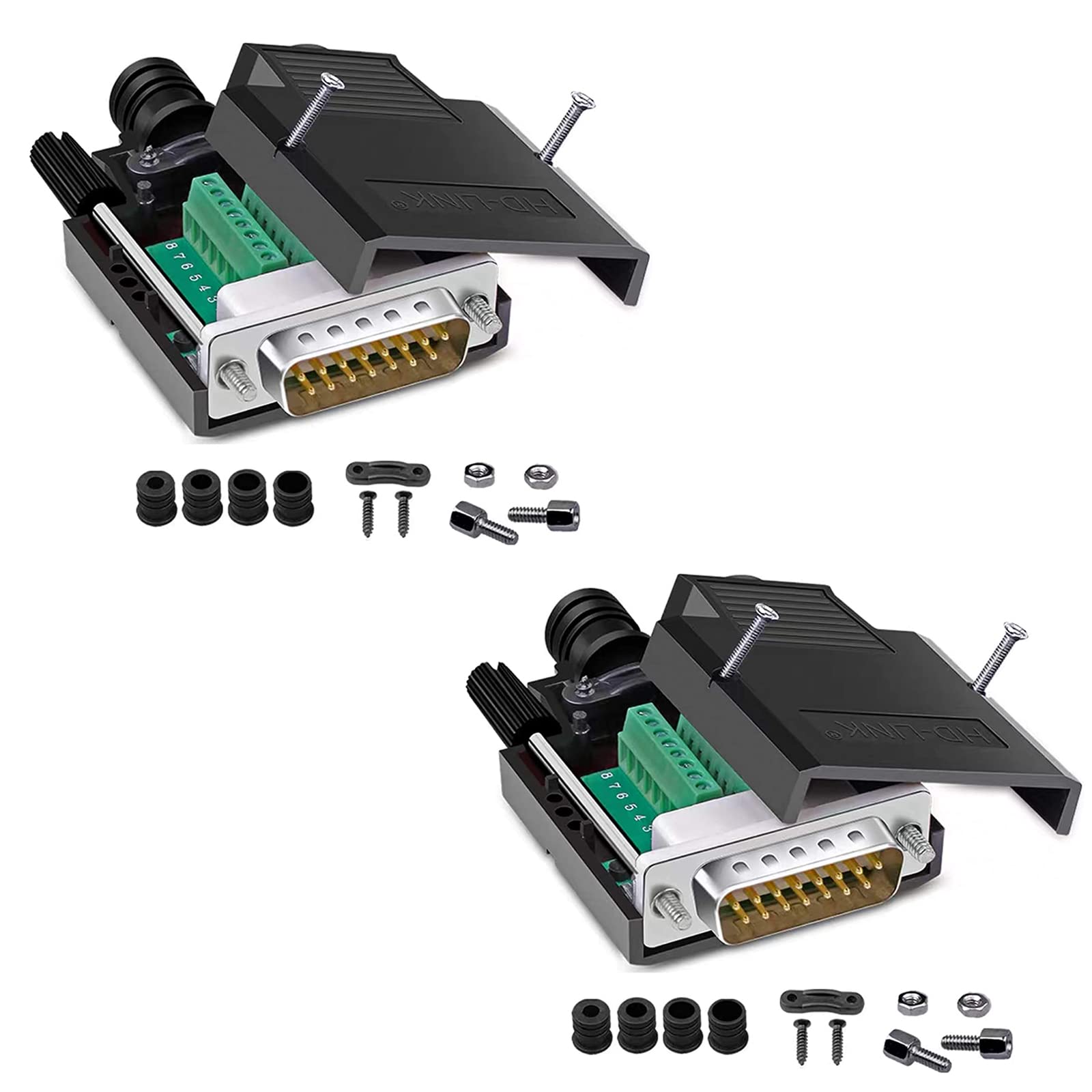PENGLIN 2PCS DB15 Solderless Male RS232 D-SUB Serial Adapters, 16mm thinner 15 Pin Solderfree Breakout Board Connector with Case Accessories — image 1