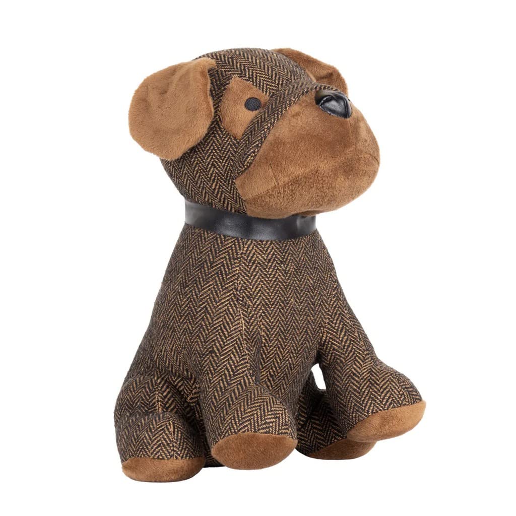 Paoletti Boston Herringbone Dog Doorstop – Heavyweight, Sand Filled, Decorative Animal Door Stopper, Polyester, 17 x 18 x 30 cm