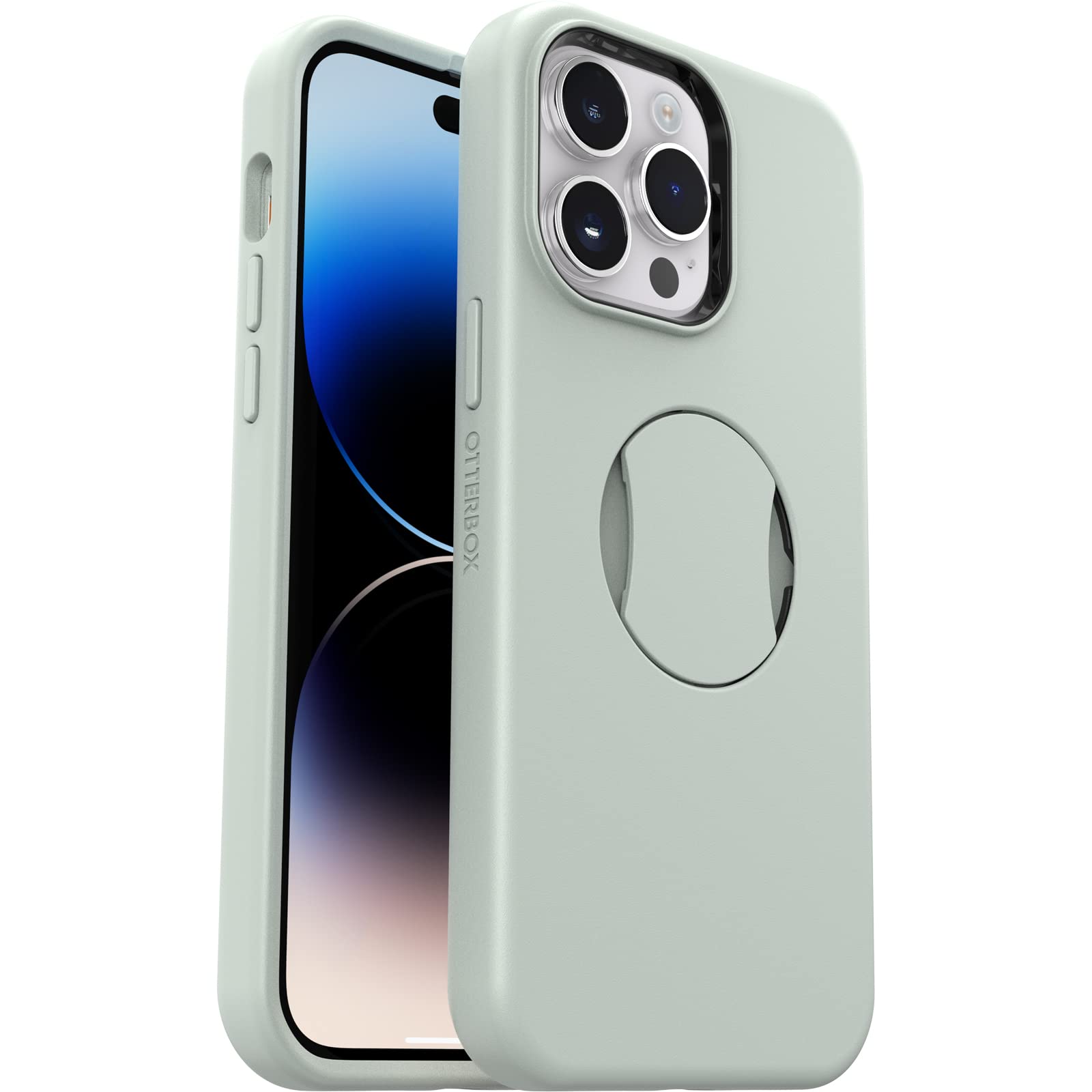 OtterBox iPhone 14 Pro Max OtterGrip Symmetry Series Case - CHILL OUT (Green), built-in grip, sleek case, snaps to MagSafe, raised edges protect camera & screen