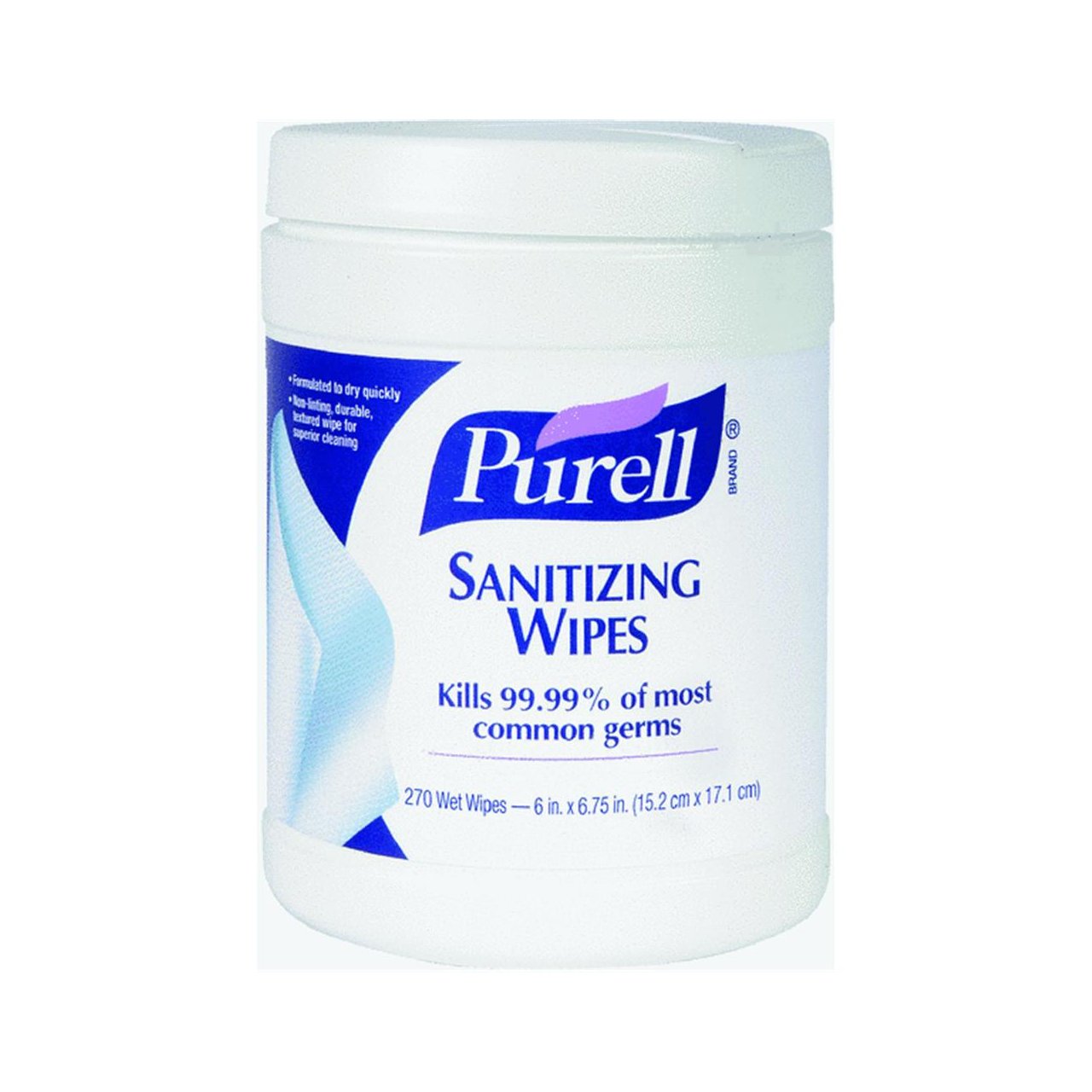 Purell sanitizing wipes, 6inch x 8inch wipes, 175 wipes per canister, 6 canister per carton (073852008296)