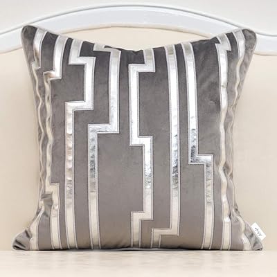 Alerfa 45 x 45 cm, graue, geometrische Silber-Leder-Kissenbezüge, luxuriöse europäische Dekokissen für Couch Wohnzimmer Schlafzimmer Auto