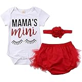 Emmababy Newborn Kids Baby Girl Romper Mama's Mini Bodysuit + Lace Tulle Shorts Pants Headband Outfit 0-24M