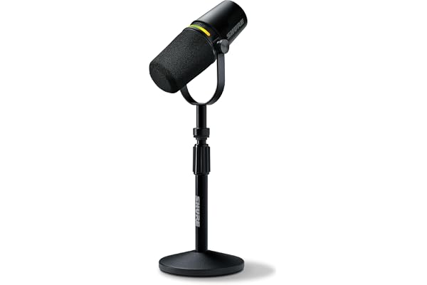 Shure MV7+ Podcast Dynamic Microphone with Stand – OBS Certified, Enhanced Audio, LED Panel, USB-C & XLR Outputs, Auto Level