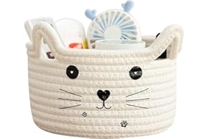 Adorable Cat Cotton Blanket Basket with Large Capacity Foldable – Cat Toy Basket with Ear Handles for Baby Toys Makeup Keys