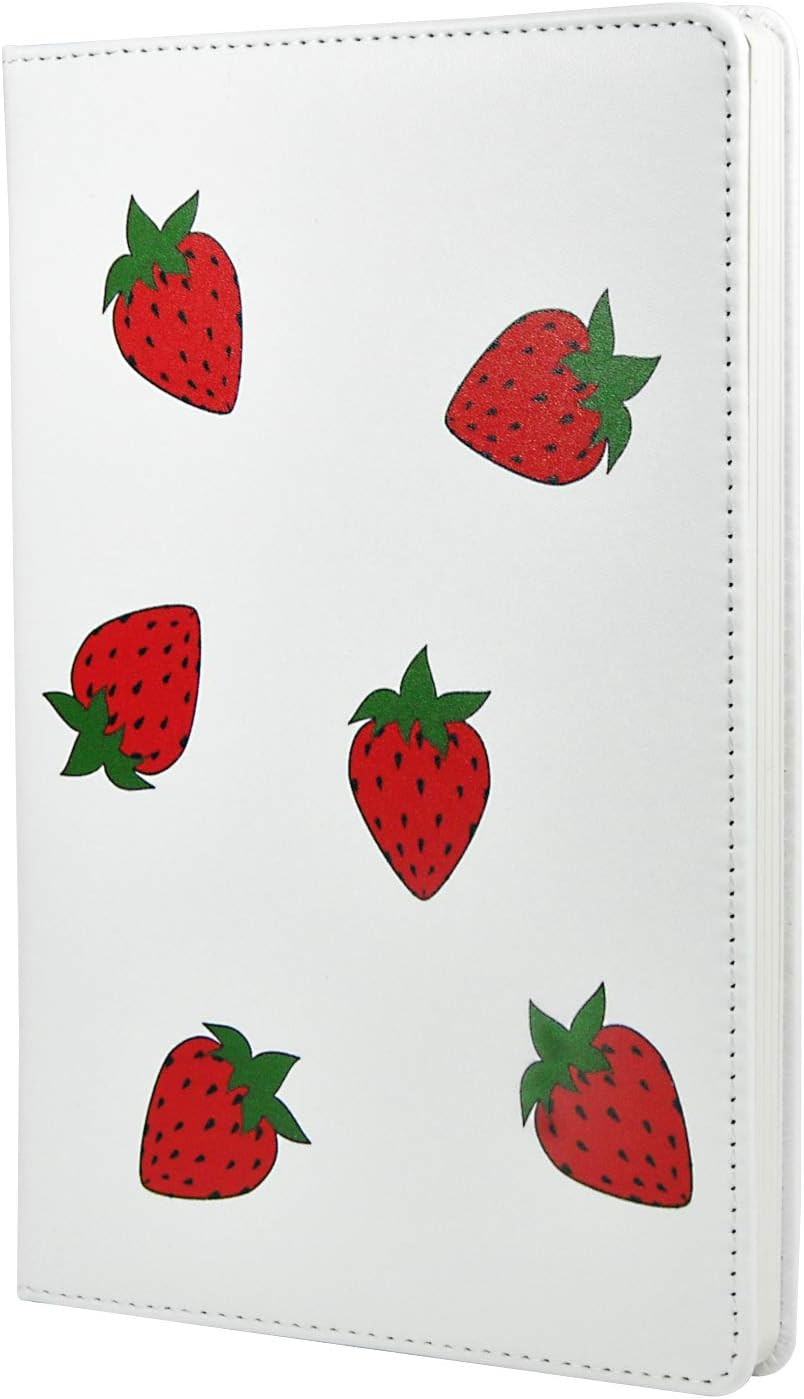 Cute Notebook Journal, A5 Size 5.5 X 8.3 inches, Dotted Grid Page, 200 Pages, Hard Cover, Fine PU Leather (Strawberry dot)