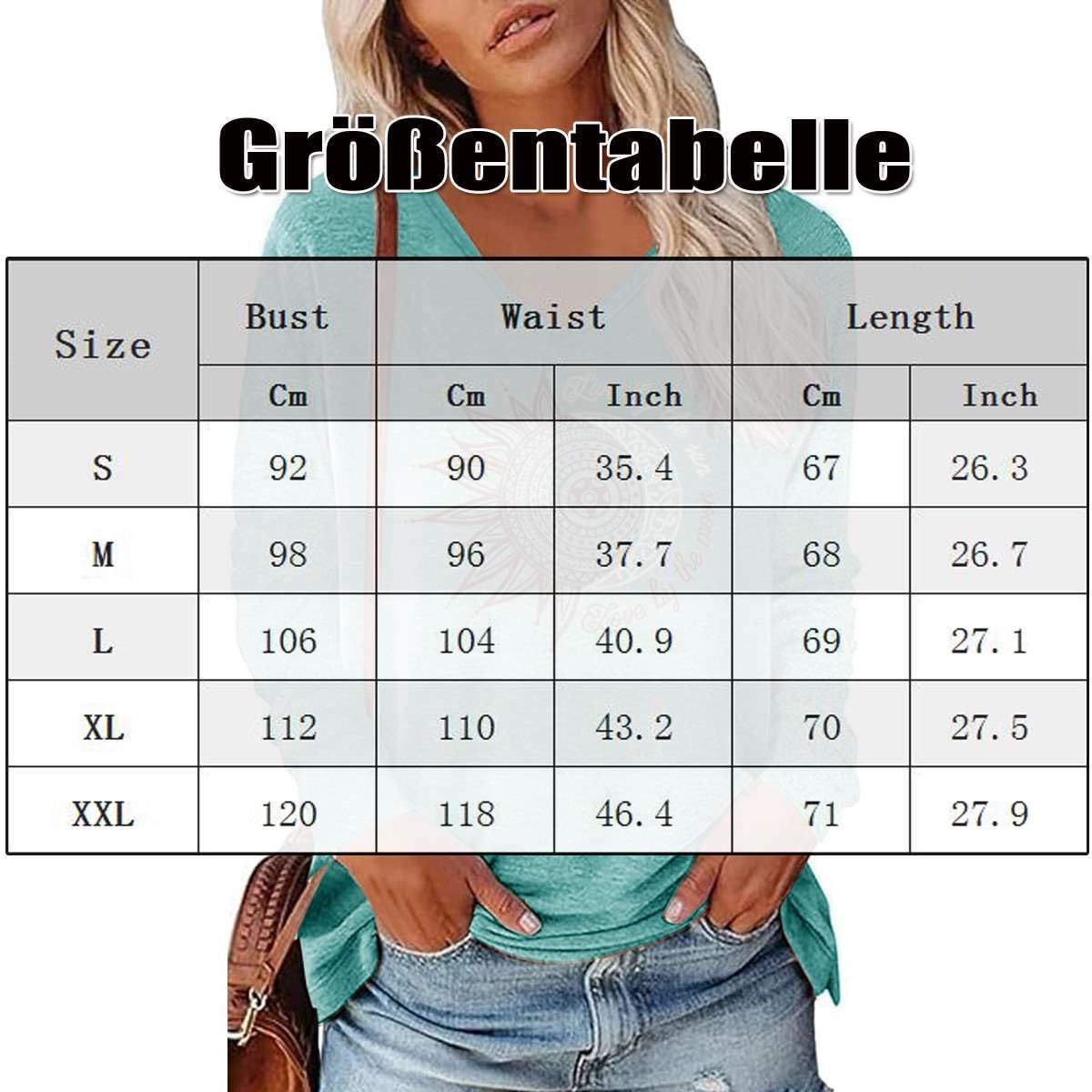 Teesho Damen Tshirt Langarm V Ausschnitt Oberteile Basic Shirts Casual Longshirt Drucken Pullover Herbst Tops Tunika（Lake Blau/L