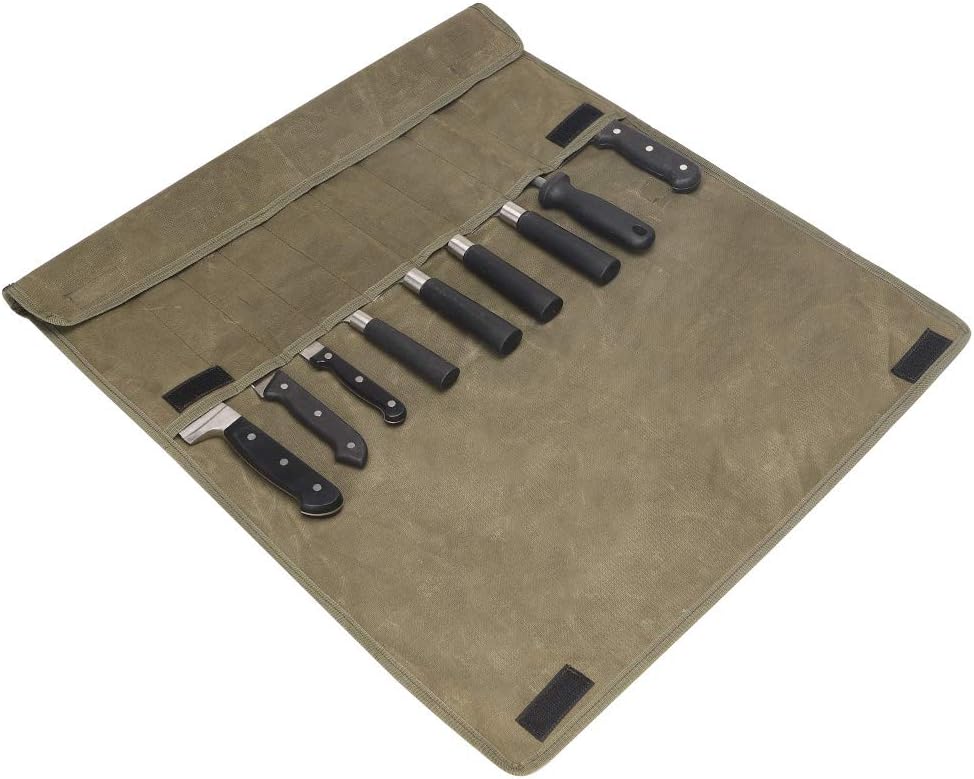 TUYU Chef's Knife Roll Bag 12OZ, Heavy Duty Waxed Canvas Chef Knife Roll with 9 Slots