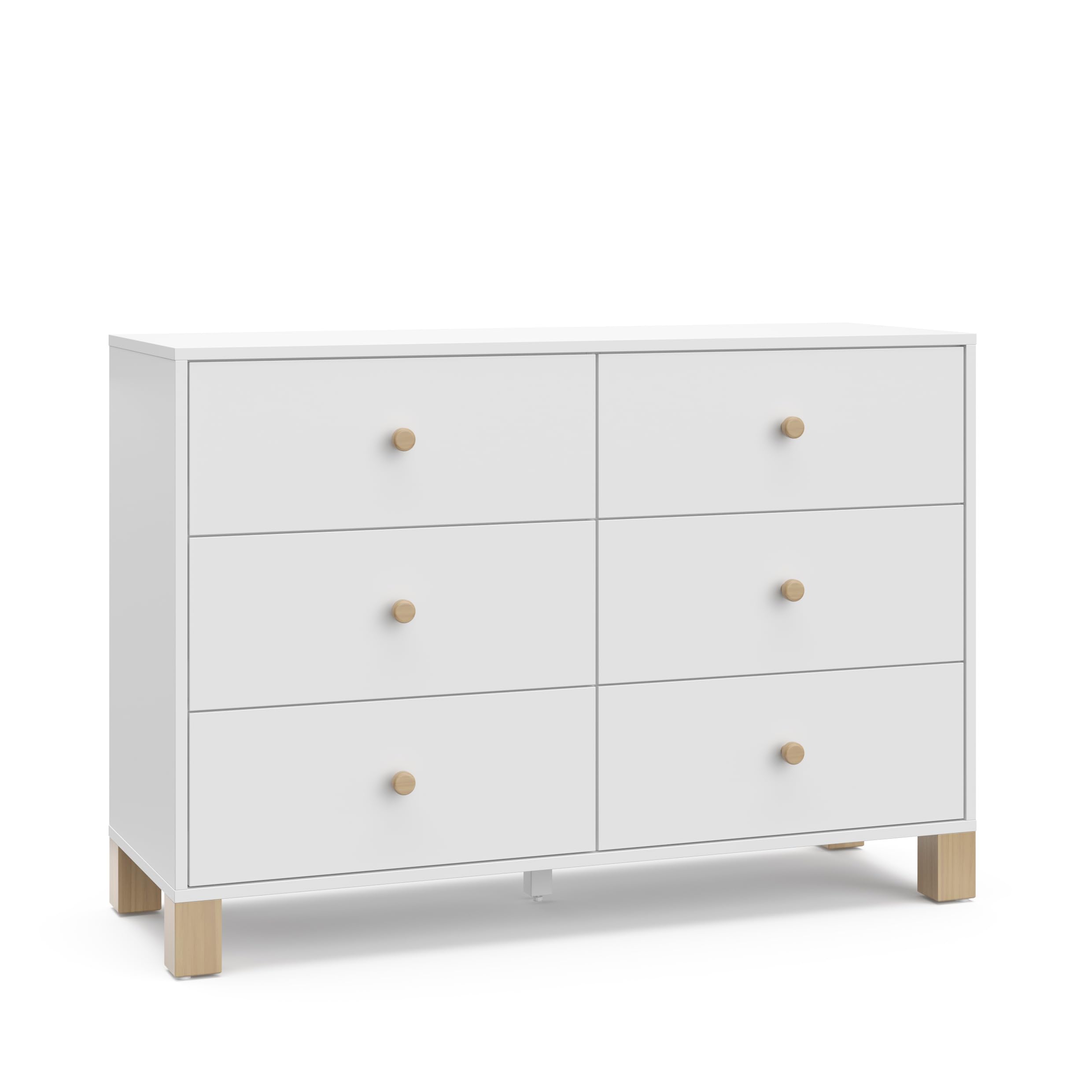 Photo 1 of Storkcraft California 6-Drawer Double Dresser (White with Driftwood) - GREENGUARD Gold Certified, Interlocking Drawer System, Dresser Drawer Organizer for Kids Bedroom