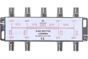 8 Way 5-2300 MHz Coaxial Antenna Splitter for RG6 RG59 Coax Cable Satellite HDTV (8 Ports)