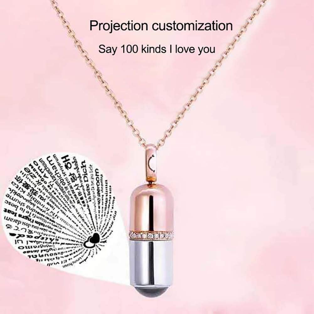 prettDliJUN Cute Capsule Pendant,100 Languages I Love You Carved Necklace,Valentine Rose Gold