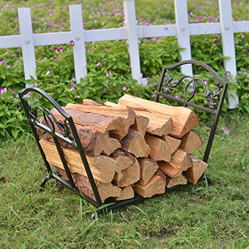 Patio Guarder Firewood Log Holder Wrought Iron Indoor Fireplace Wood Stove Stacking Rack Logs Bin Firewood Storage Carrier for Outdoor Fireplace Pit Decorative Black - Thumbnail 5