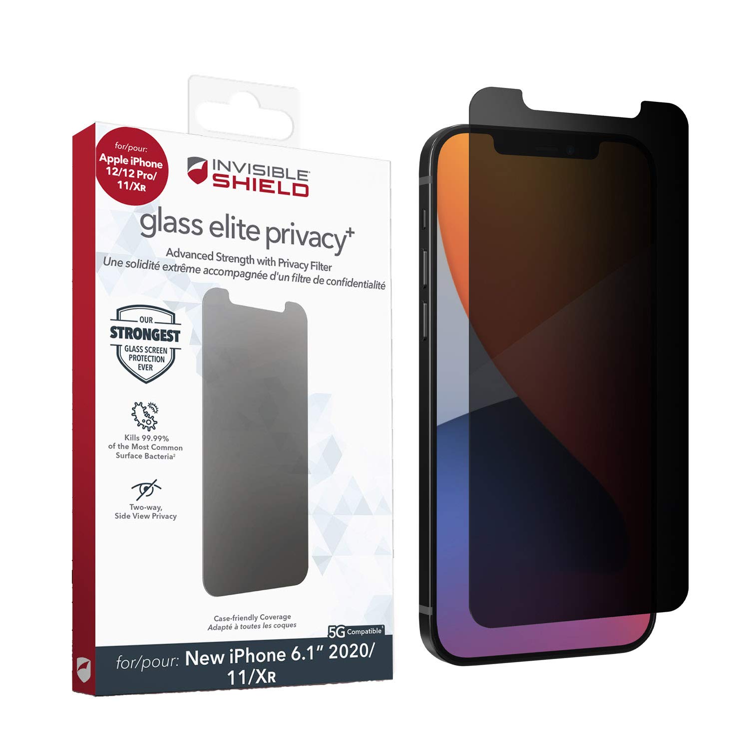 ZAGG InvisibleShield Glass Elite Privacy+ for the Apple iPhone 12/12 Pro/11/XR (Screen)- Anti-glare, Impact Protection, Smudge Free, Scratch Resistant, Easy Application