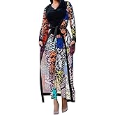 A ADILACA Woman's 2 Piece Print Outfits Clubwear Long Sleeve Open Cardigan Pants Set Suits