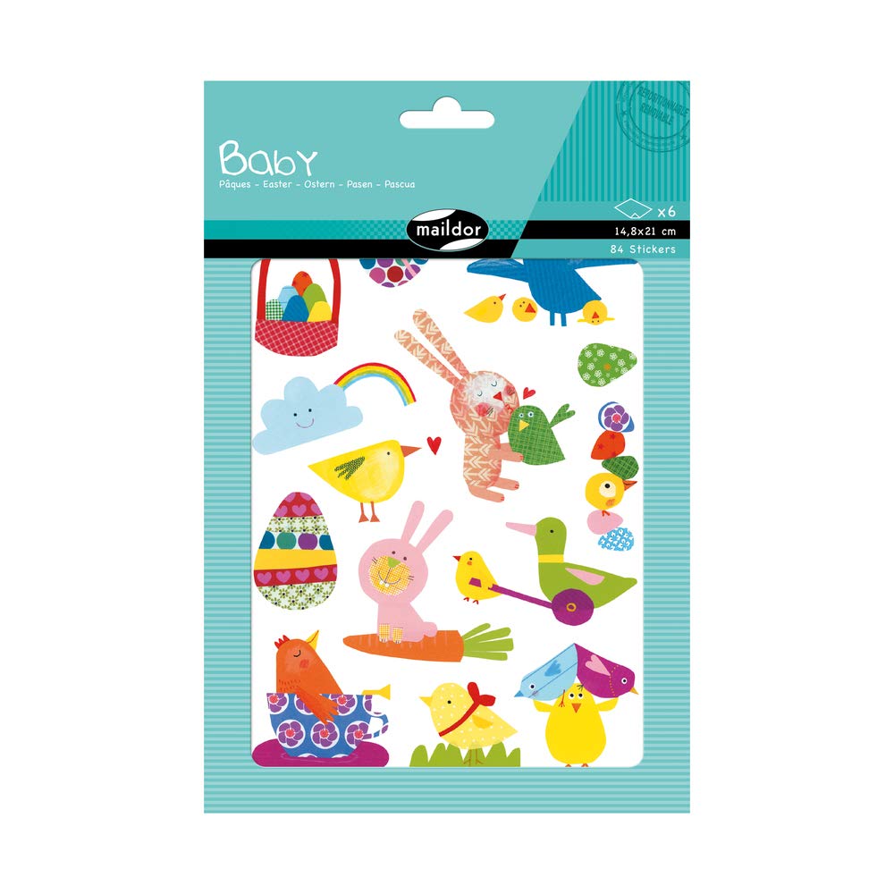 Maildor AE033O - STICKERS Baby - Pack of 6 sheets - Dimensions: 14.8 x 21 cm - From 2 years - EASTER DESIGN (84 stickers) - Suitable for Educational Use