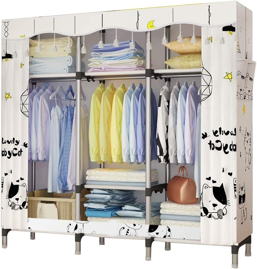 UDEAR Portable Canvas Wardrobes Clothes Storage Shelves Storage 25mm White