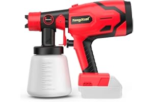 TENGXCEL Paint Sprayer for Milwaukee 18V Battery - 600W HVLP Spray Gun with Brushless Motor, 1000ml Large Capacity Bottle & 4 Copper Nozzle for Fences, Ceilings, Furniture, DIY & House Painting (No Battery)