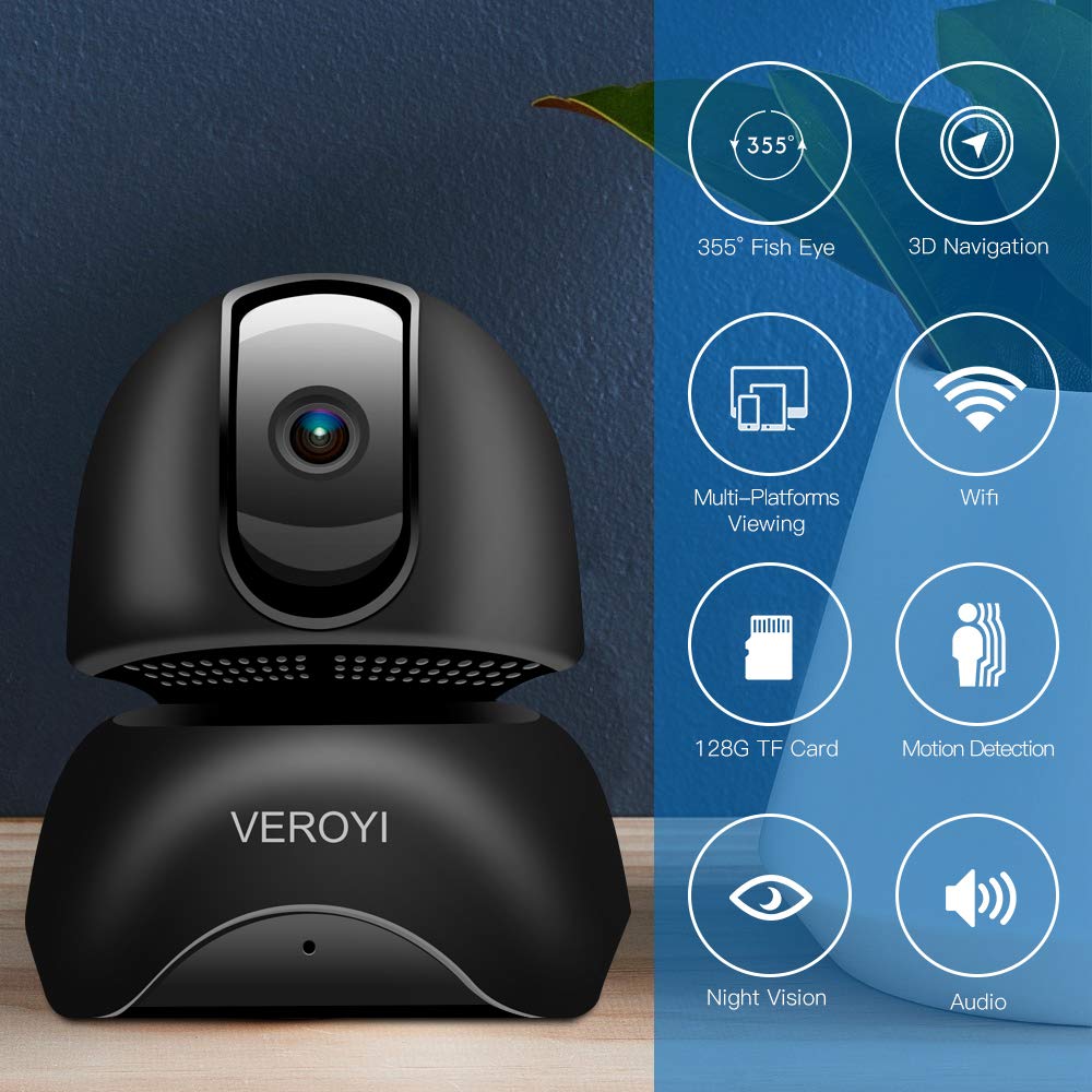 Veroyi Home Security Camera WiFi, 1080P Full HD Wireless IP Panoramic Surveillance Camera with Two-Way Audio,Motion Detection Night Vision for Baby Elder Pet Monitor