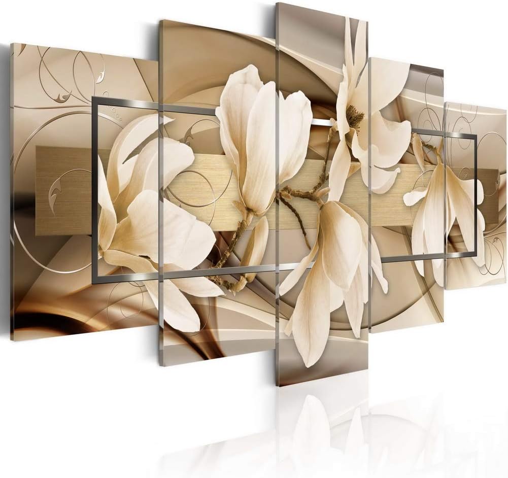 Large Size Brown Flower Canvas Wall Art Giclee Prints Artwork 5 Panel Modern Floral