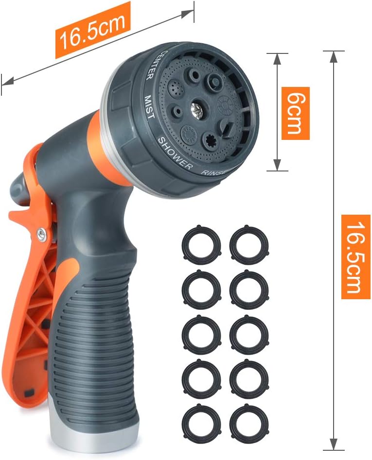 ACCENTER Water Hose Nozzle Water Spray Nozzle Heavy Duty Plastic Garden Hose Nozzle with 8 Patterns of Spray Perfect for Watering Plants Lawns,Washing Cars,Showering Dogs Orange: Home Improvement