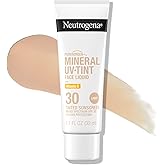 Neutrogena Purescreen+ Mineral UV Tint Face Liquid Tinted Sunscreen - with 100% Mineral Actives & Vitamin E, Enhances Natural Tone, Water Resistant, Broad Spectrum SPF 30, 1.1 fl oz