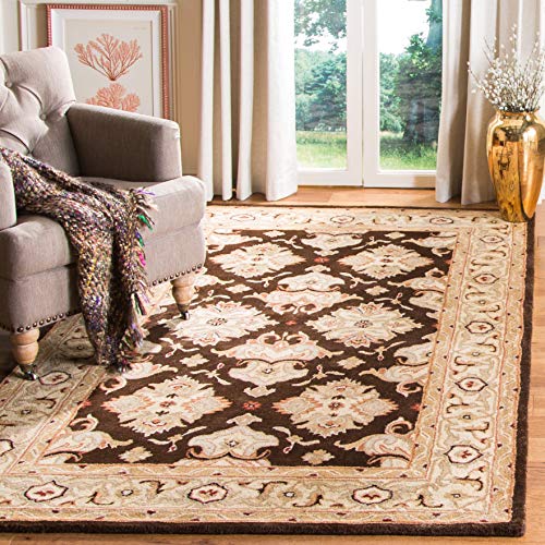 SAFAVIEH Heritage Collection Area Rug - 5' x 8', Espresso & Ivory, Handmade Tra…