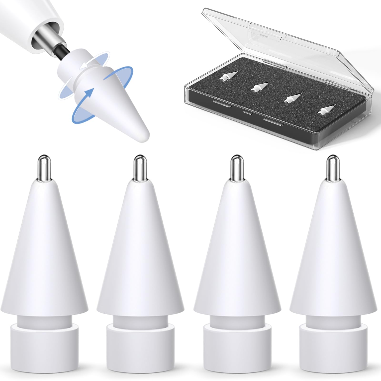 Photo 1 of (4 Pack) Replacement Tips for Apple Pencil 2nd Generation and Pencil 1st Generation,Inesore Upgraded Apple Pencil Tips Accessories Compatible with Apple Pencil 2 Generation iPad Pro Pencil Nib