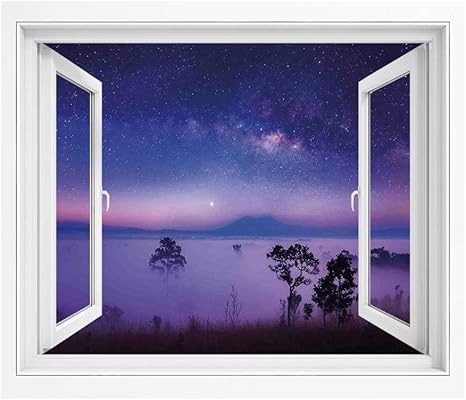 Amazon スペース 偽窓ステッカー ウォールステッカー Pvc壁紙シール 1x80 Cm 国立公園タイの神秘的な森の風景写真 風景ウォールステッカーパープルブルーのミルクウェイ星空 ウォールステッカー オンライン通販