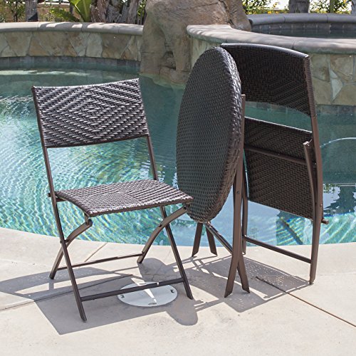 Belleze Folding Table & Chair Bistro Set Rattan Wicker Outdoor
