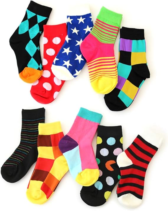 Amazon 靴下 キッズ 女の子 男の子 ハッピーカラフル クルー丈ソックス 選べる2パターン 5足セット 15 19cm 24cm 靴下 通販