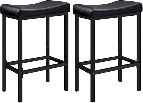 HOOBRO Bar Stools Set of 2, Breakfast Bar Stools Height 63 cm with Footrests, PU Leather Kitchen Stools, Counter Bar Chairs with Saddle Seat for Dining Room, Home Bar, Black EBB10RBY01