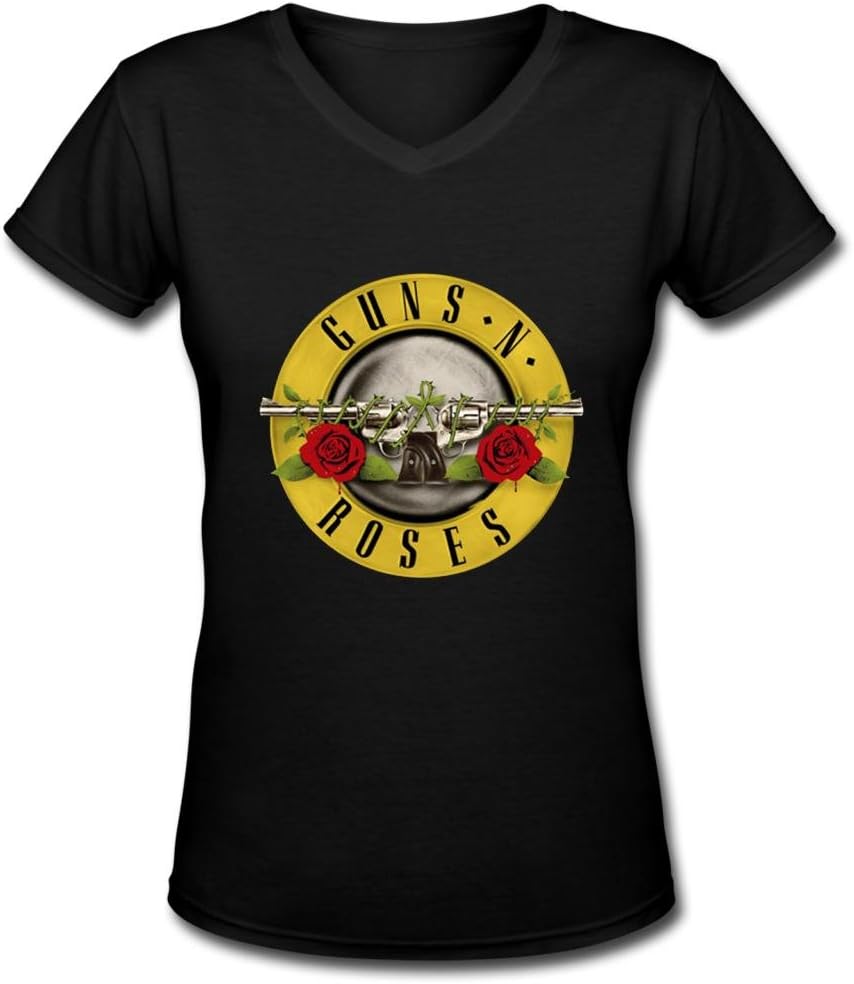 FXQ Fashion Guns N' Roses Logo Lady's V-Neck T Shirts Black