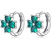 Reffeer Solid 925 Sterling Silver CZ Leaf Hoop Earrings Clover for Women Teen Girls Shamrock Earrings Hoops Clover Leaves