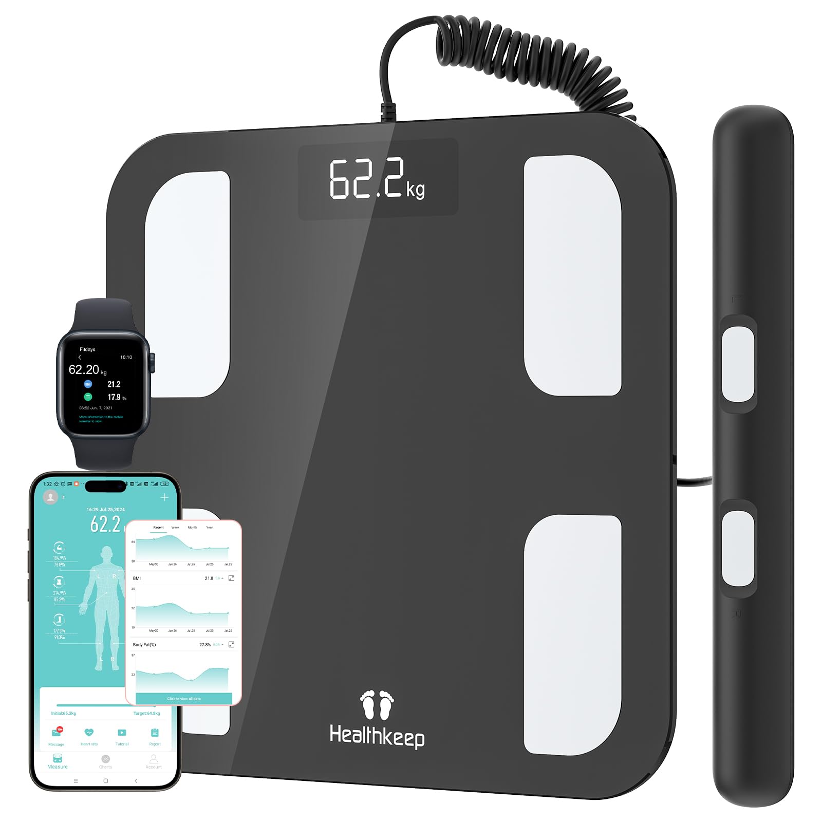 Healthkeep Scale for Body Weight Digital Bathroom Scale with 8 Electrodes, 18 Body Datas Smart Weight Scale Compatible with iOS & Android, Max 400lb/180kg/28st