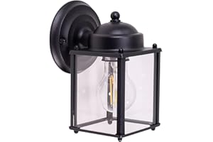 CORAMDEO Outdoor Square Coach Light for Porch, Patio, Deck, Barn, Wet Location, E26 Medium Base Socket, Durable Black Finish & Clear Glass