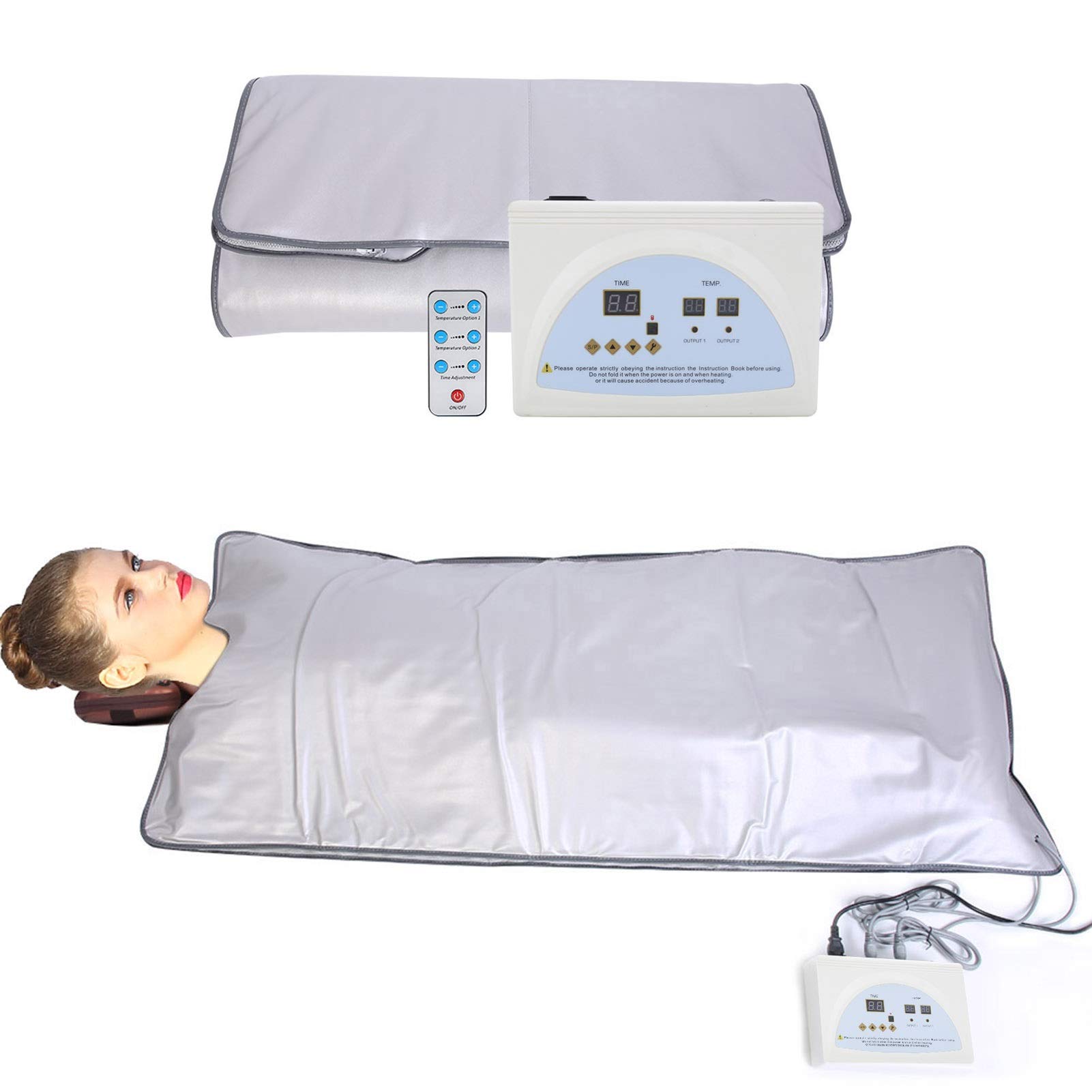 AYNEFY Far in-frared Sauna Blanket, FIR Sauna Blanket Professional Body Shape Slimming Fitness Digital Sauna Heating Machine with Remote Control for Home SPA Beauty Salon 70.47 x 31.69 inch (#1)