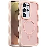 XIZYO for Samsung Galaxy S25 Ultra Case, Cute Wavy Compatible with Magsafe, Curly Wave Frame Women Men Magnetic Clear Matte TPU Bumper Shockproof Case for S25 Ultra, Pink