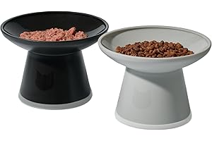 Necoichi 2pcs Extra Wide Elevated Cat Food Bowls – BPA-Free Plastic Raised Bowls to Reduce Whisker & Neck Fatigue – Dishwasher & Microwave Safe – Non-Slip, Anti-Vomiting Ergonomic Design (Urban Fog)