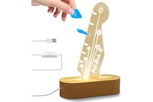 Kryslanix Light Up Guitar Pick Holder,USB Powered Acrylic Electric Guitar Headstock Shaped 6 Slot Pick Holder with Wooden Base for Picks Storage and Display,Guitar Accessories Gift