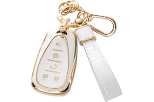 CACARLIKE for Chevy Key Fob Cover with Chevy Keychain, Car Key Fob Case Compatible with Chevy Malibu Equinox Traverse Camaro Cruze Blazer Volt Bolt 5 Buttons Smart Key Protector Holder