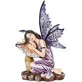 Pacific Giftware 5.25 Inch Fairyland Purple Fairy Sleeping on Mushroom Statue Figurine