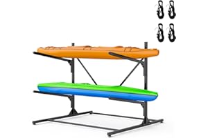LXVOOEE Kayak Storage Rack, Heavy Duty Freestanding Kayak Rack for Garage and Outdoor Storage, Kayak Stand Adjustable for Kayak, Canoe, Surfboard and Paddle Board