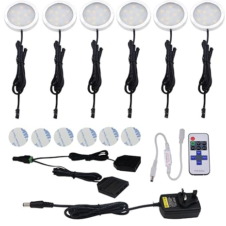 Aiboo Kabellose LED-Küche unter Unterschrank Beleuchtung dimmbar mit RF Controller, UK-Stecker, Verteiler Stecker und 6 Stück