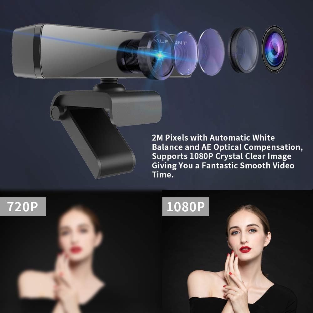Webcam with Microphone,1080P Webcam Web Camera with Privacy Cover, HD USB Webcam Plug and Play with 95° Wide Angle 2MP Lens for Windows Mac Desktop PC Laptop Video Conference Recording Online Class: Computers & Accessories