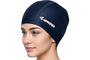 HIPPOPEA Water Resistant Fabric Swim Cap with PU Coating Layer - Elastic Cloth Swimming Cap, Breathable, Lightweight & Comfortable for Women Men Boy Girl