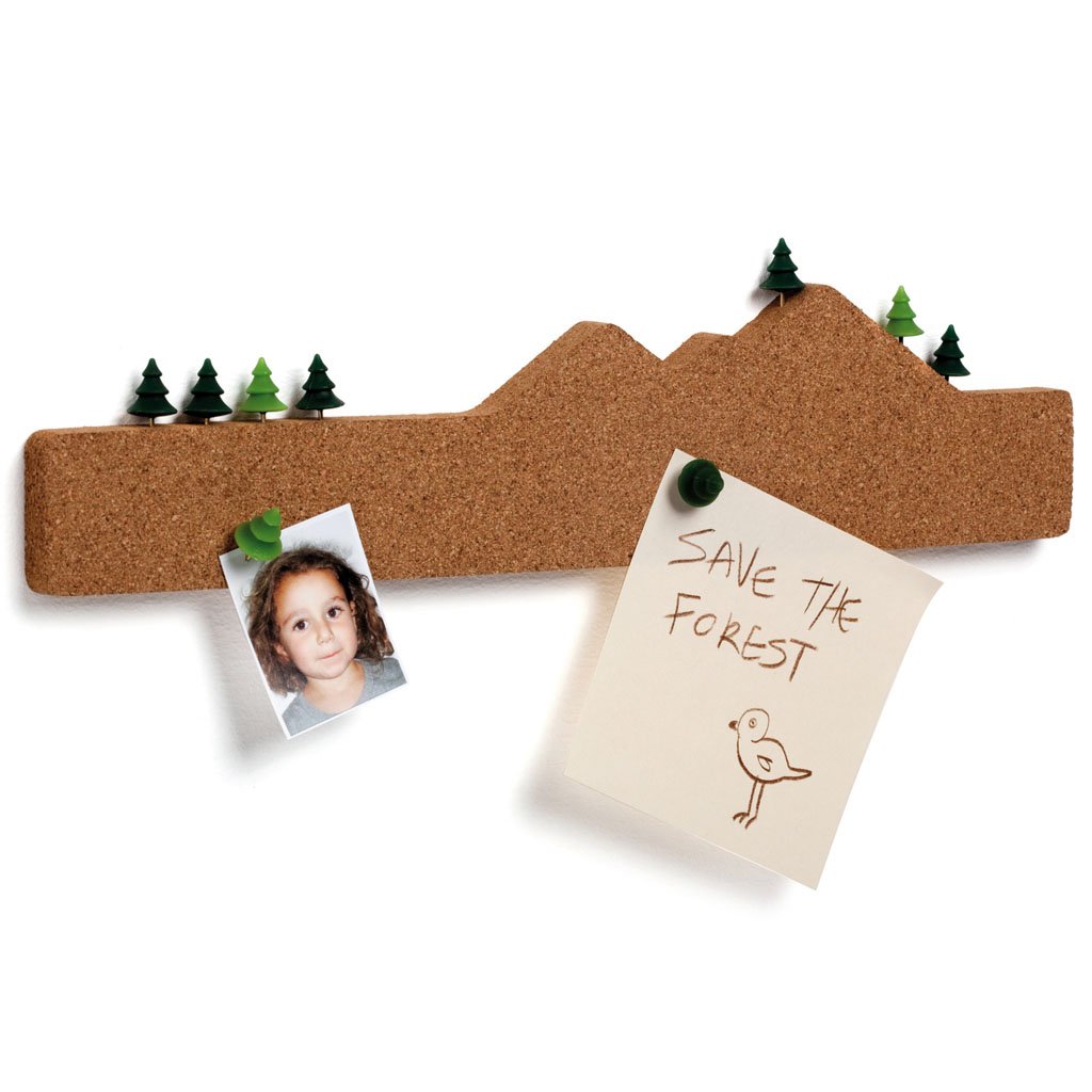 Monkey Business Memo Mountain Cork Board Strip - Corkboard Pin Board with Mountain Scene Pushpins, Office Accessories, Cute Cork Boards for Walls