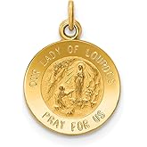14k Gold Our Lady Lourdes Pendant, Yellow Gold Marian Medal with Inscription, Religious Mary Necklace, Catholic Devotion Charm, Christian Faith Jewelry for Women or Unisex Wear