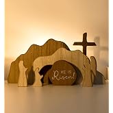 【He is Risen】Empty Tomb Scene Spring Easter Decorations, Jesus Nativity Resurrection Figurines Set With Wooden Cross For Home