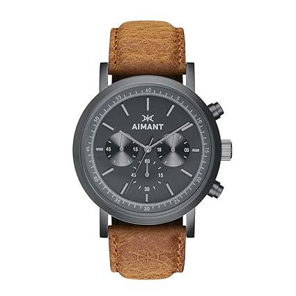 AIMANT Mens Tokio Gun Metal with Camel Leather Band GTO-220L5-88