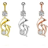 SSQKYZCSYZ 3 Pcs Belly Button Rings for Women Surgical Stainless Steel Dolphin Dangle Belly Rings Dangling Piercing Jewelry Silver Gold Belly Button Ring